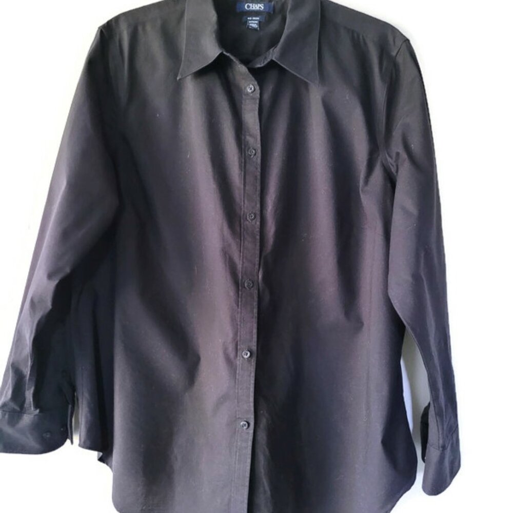 Chaps Womens Black Button down shirt, Sz 1X Plus
